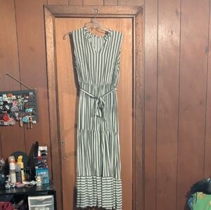 SHEIN Green and White Striped Maxi Dress